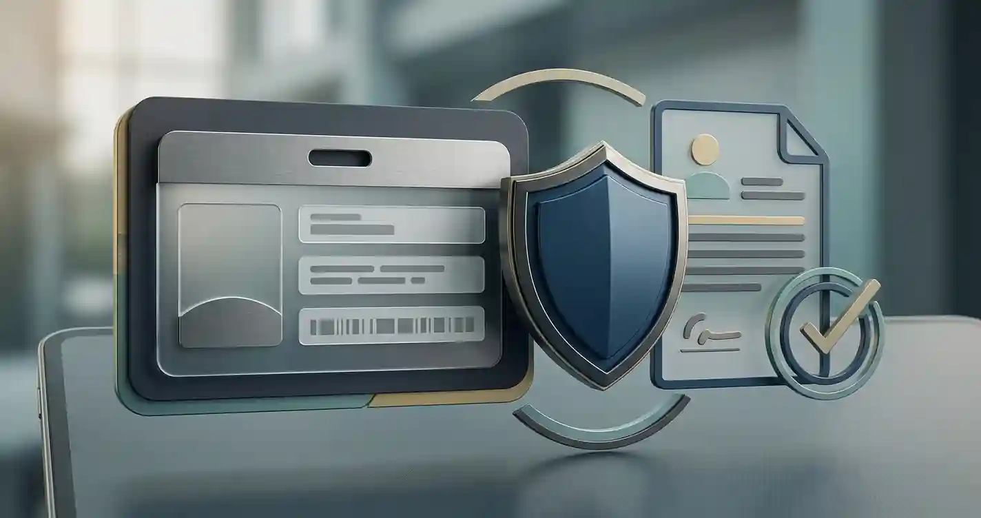 Abstract identity verification card and security shield without personal data