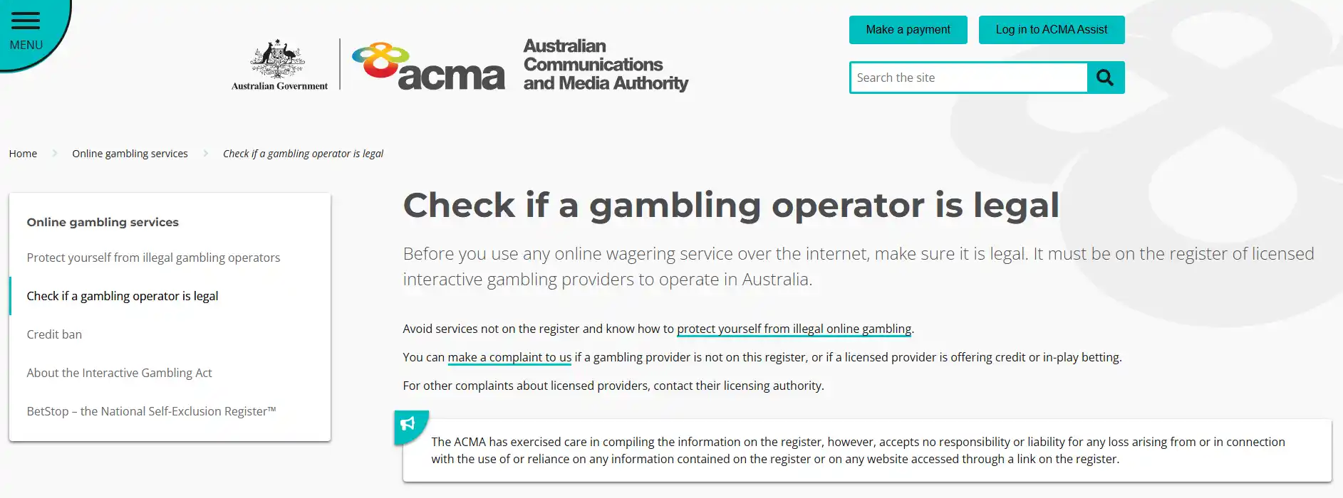 ACMA licensed interactive gambling provider register search context for WeedSpin