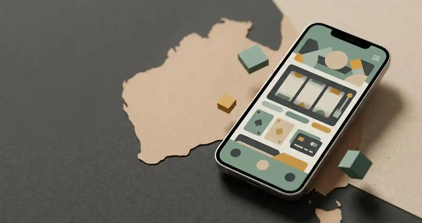 Editorial illustration representing an Australian review of an online casino on mobile